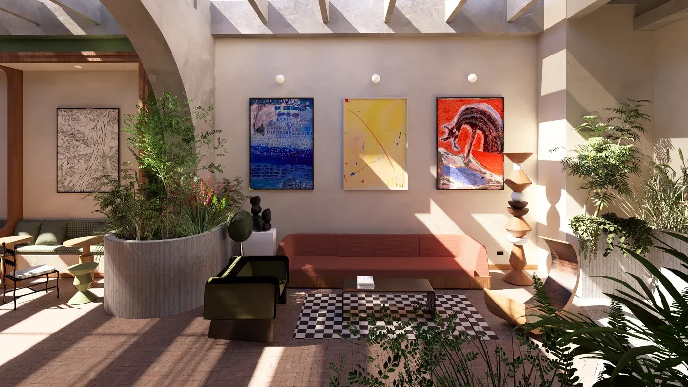 Art gallery with framed works