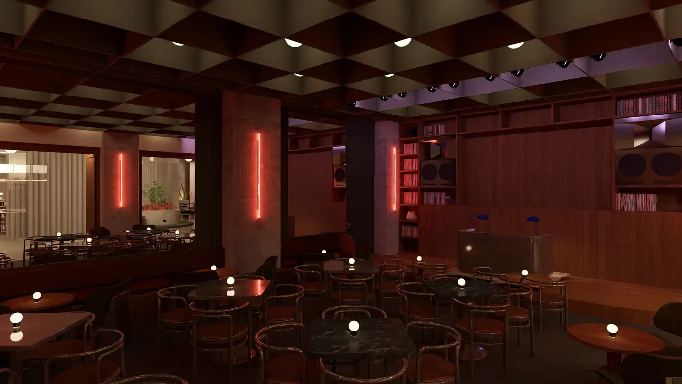 Dimly lit bar interior