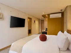 Accessible Suite King with a wide King bed, television and air conditioning
